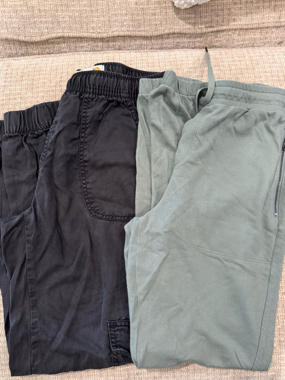 2 Women's Elastic Waist Joggers in Sage Green and Black